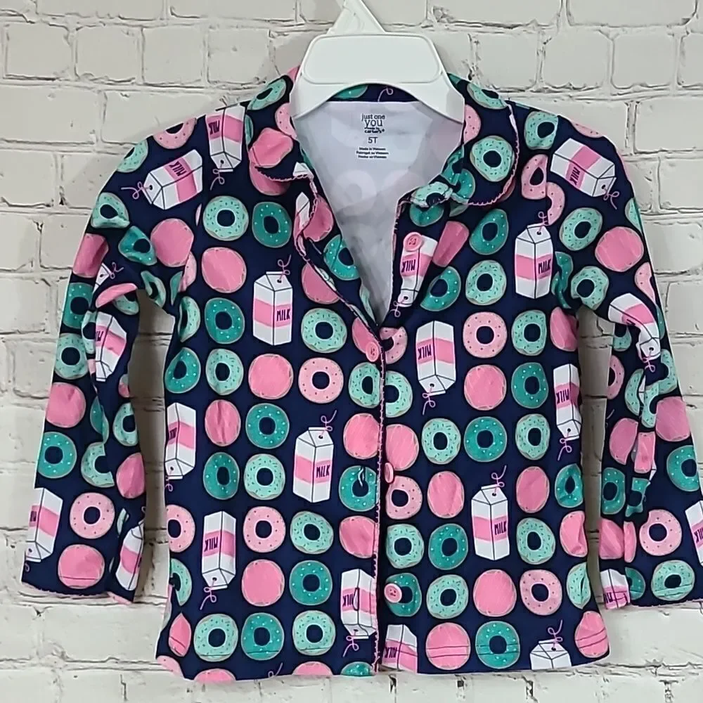 Carter's Girls 5T Navy Doughnut Long Sleeve Flannel Pajama Set Soft Toddler PJs